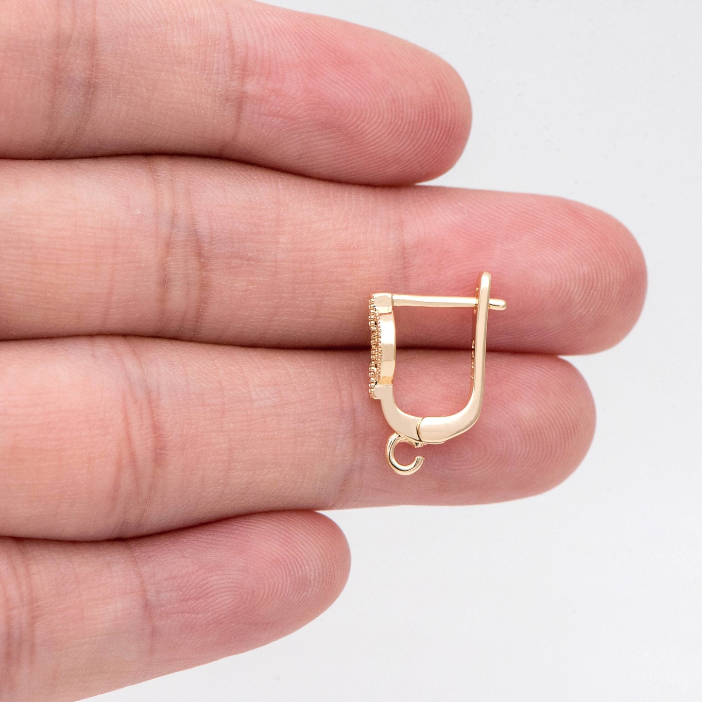 4pcs CZ Pave Gold Click-in Style Leverback Earring with Loop, Earring Finding Wholesale (GB-3904-B)