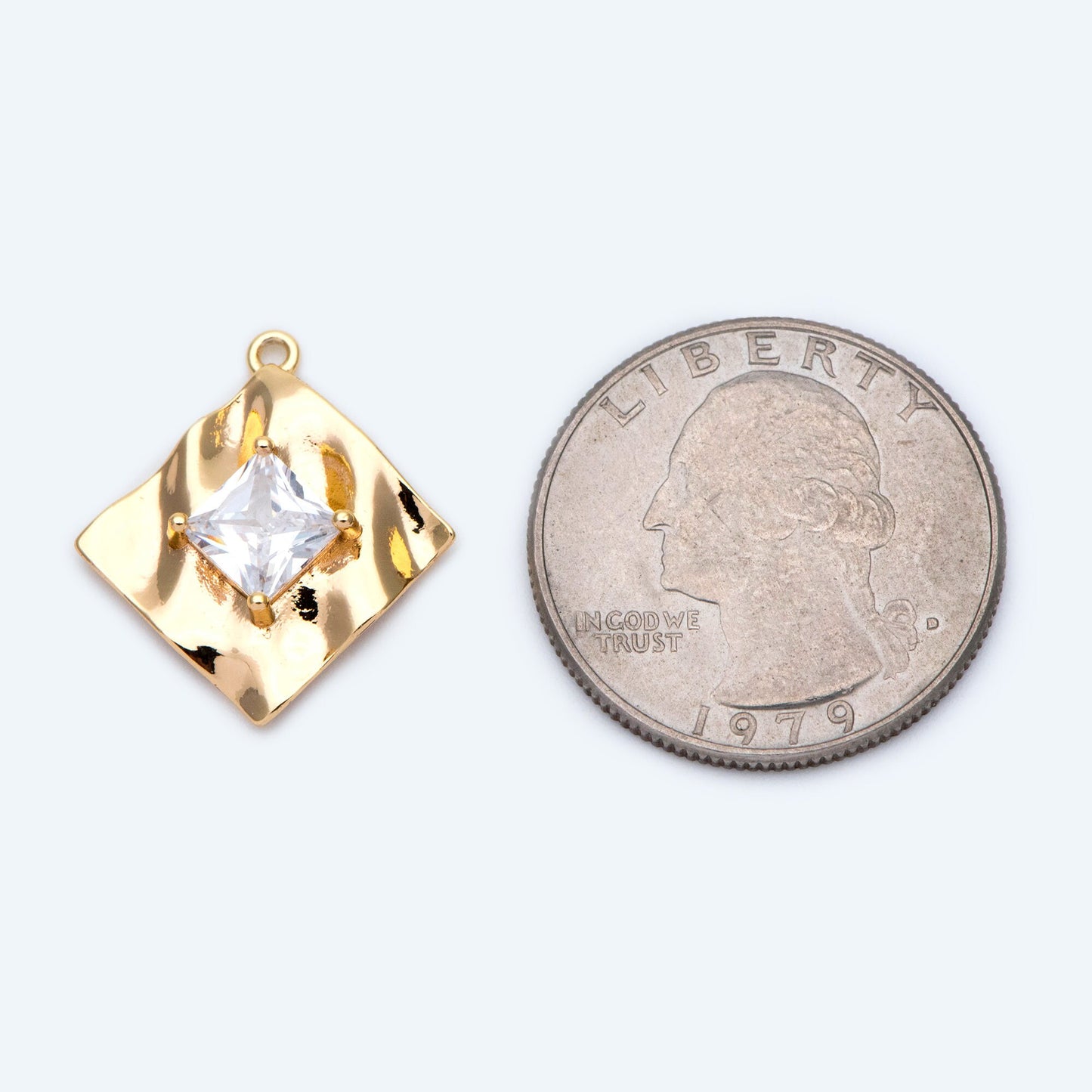 4pcs CZ Pave Square Pendants 22x20mm, Waved Rhombus Geometric Charms (GB-1647)