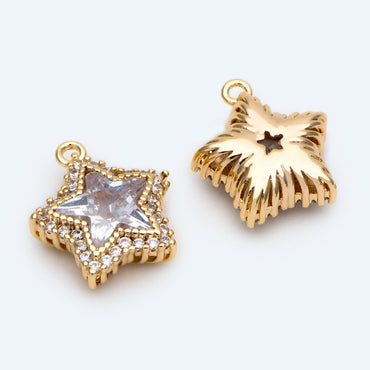 10pcs CZ pave Star Charms 14x13mm, Gold Star Pendants for Necklace/ Earrings, Jewelry Making Supplies, DIY Material Wholesale (GB-162-J)
