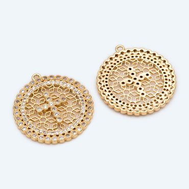 4pcs CZ pave Cross Charms 22x25mm, 18K Gold plated Brass, Filigree Hollow Cross Pendants (GB-2288-C)