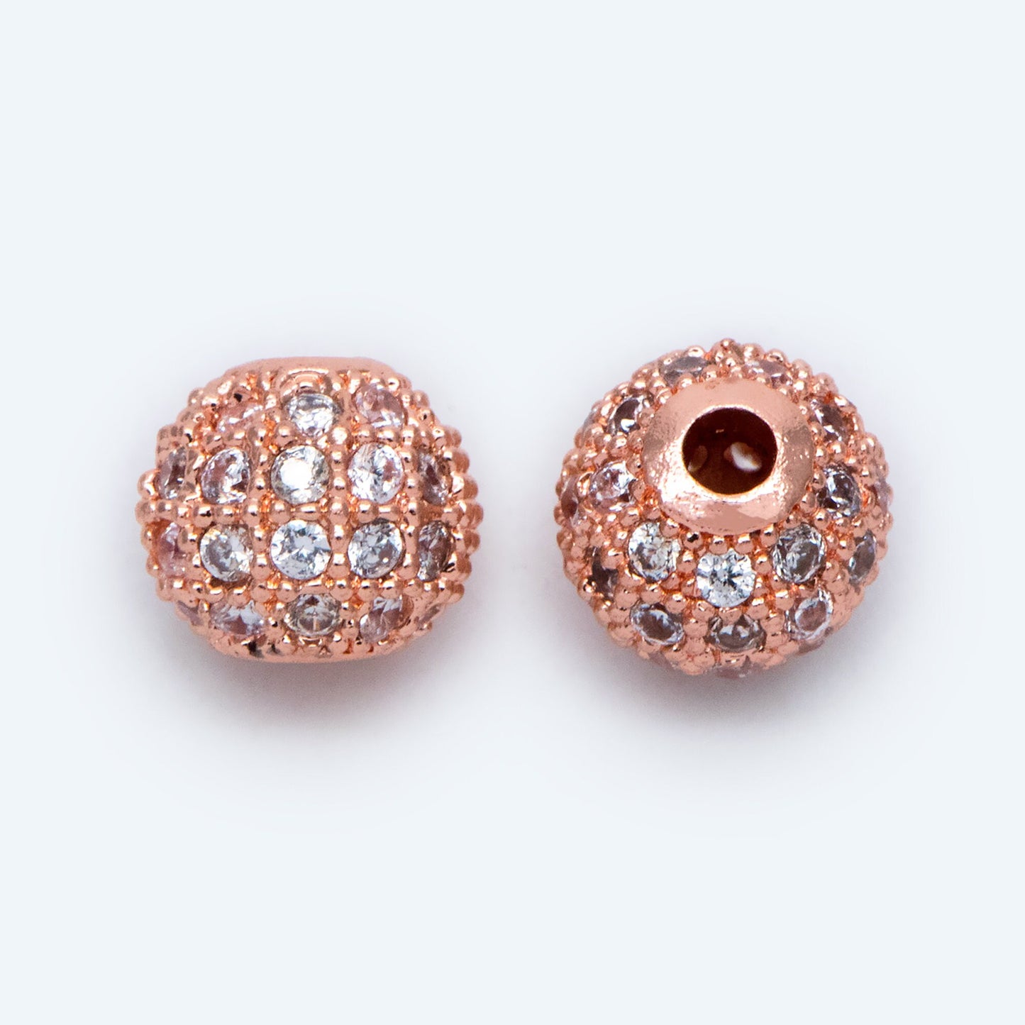 4pcs CZ pave Round Beads 8mm, Gold/ Rhodium/ Rose Gold plated Brass, Big Hole Spacer Beads (GB-2327)
