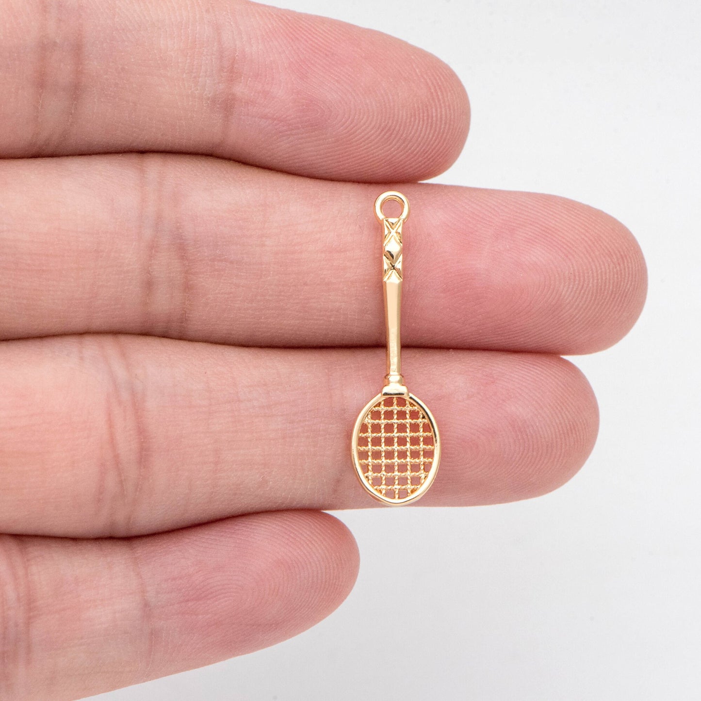 4pcs Gold Tennis Racket Charm, Sports Charm, Miniature Tennis Badminton Racket Pendant(GB-2415)