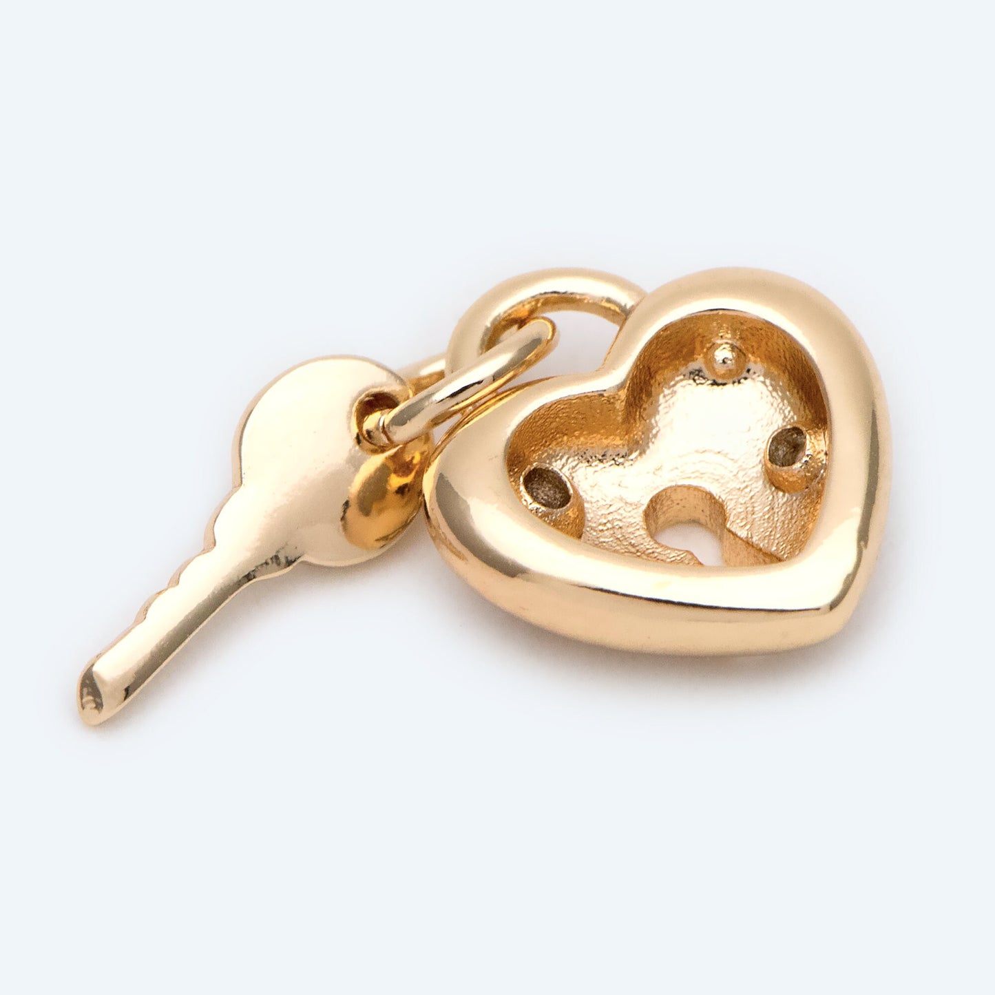 4pcs CZ Pave Gold Lock and Key Charm, Real Gold plated Brass (GB-2425)