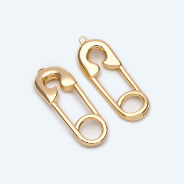 4pcs Gold Safety Pin Connectors 31x11mm, Safety Pin Pendants, 18K Gold Plated Brass Charms (GB-1827-D)