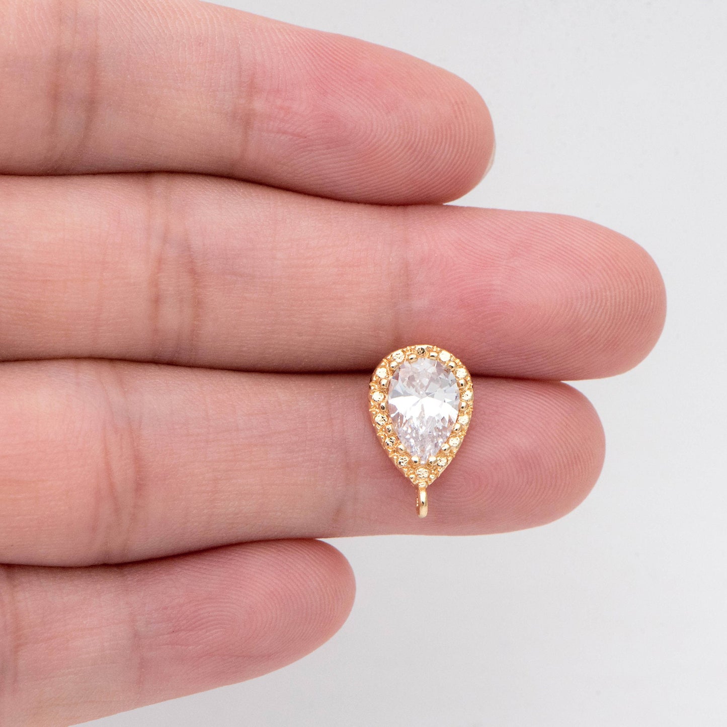 10pcs Gold/ Silver tone Teardrop Stud Earrings with Loop, CZ Pave Ear Posts 15x9mm, Gold/ Rhodium plated Brass Earring Findings (#GB-962)