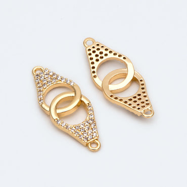 4pcs CZ Pave Gold Handcuff Charm Connectors, Gold Handcuffs Link, Necklace Bracelet Connector (GB-2379)