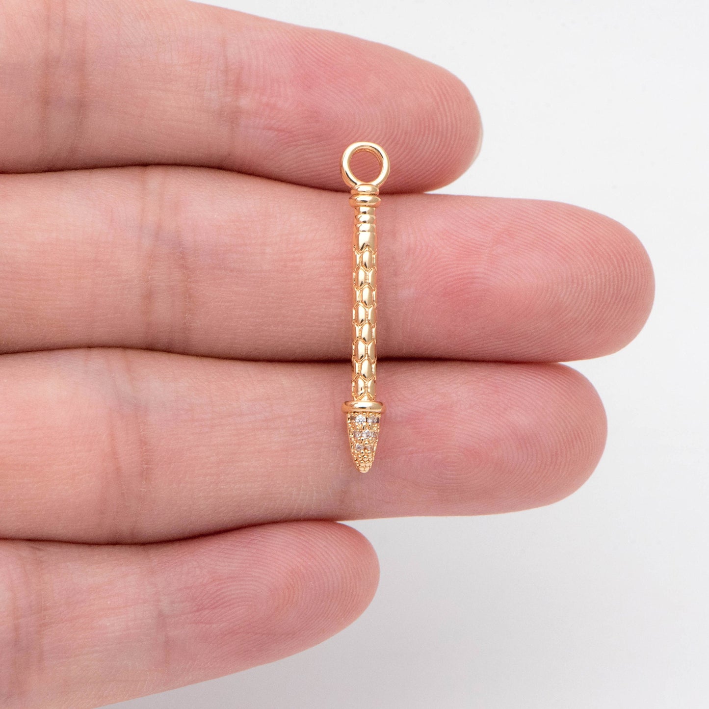 4pcs CZ Pave Bar Charms, 18K Gold plated Brass Stick Pendants (GB-2422)