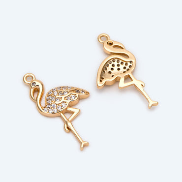 4pcs CZ Pave Flamingo Charm, Elegant Animal Jewelry Supplies (GB-2384)
