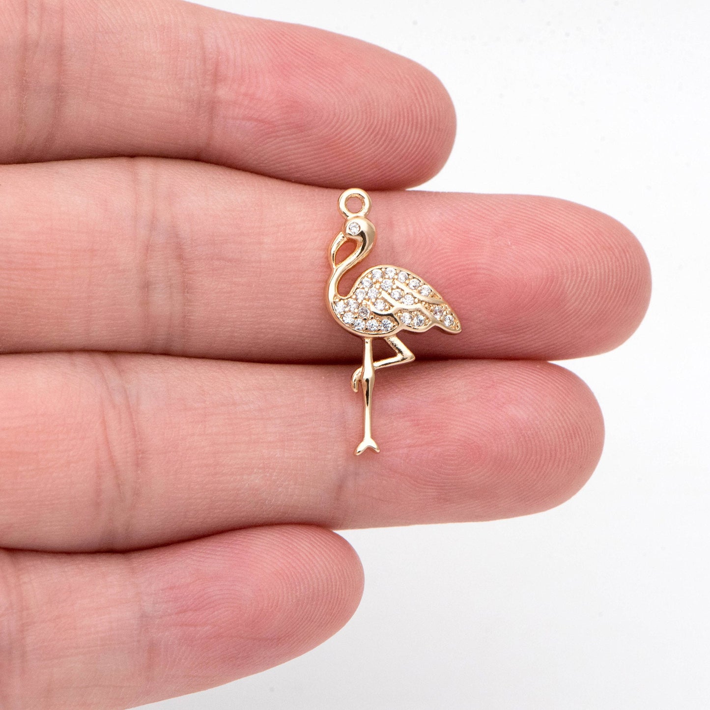 4pcs CZ Pave Flamingo Charm, Elegant Animal Jewelry Supplies (GB-2384)