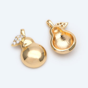 4pcs Gold CZ Pave Gourd Charms, Real Gold plated Brass, Gourd Pendants (GB-2400)