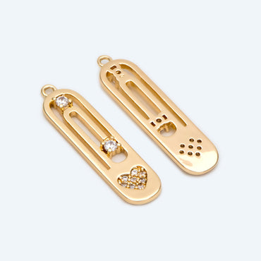 4pcs CZ Pave Gold Heart Oval Charms, Brass Long Oval Hoops, Geometric Hoop Circle Connector Pendants (GB-2477)