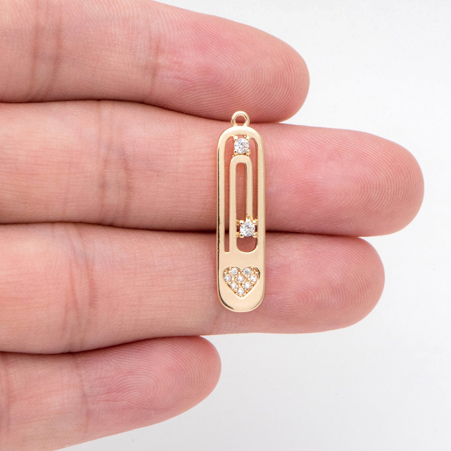 4pcs CZ Pave Gold Heart Oval Charms, Brass Long Oval Hoops, Geometric Hoop Circle Connector Pendants (GB-2477)