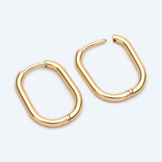 4pcs Oval Huggie Earrings, Oval Hoop Earrings 20x15mm, 18K Gold/ Rhodium plated Stainless Steel, Geometric Earring Supplies (GB-2388-B)