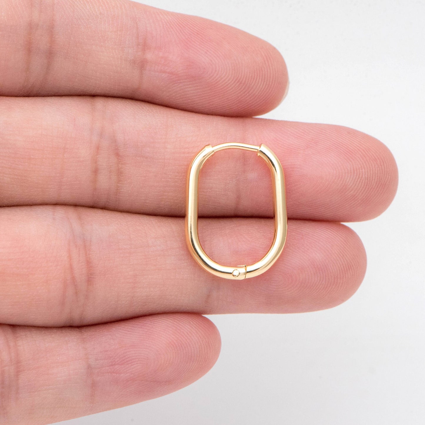 4pcs Oval Huggie Earrings, Oval Hoop Earrings 20x15mm, 18K Gold/ Rhodium plated Stainless Steel, Geometric Earring Supplies (GB-2387)