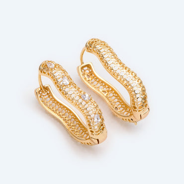 4pcs CZ Pave Gold Filigree Hoop Earrings, Hollow Earrings (GB-2440)