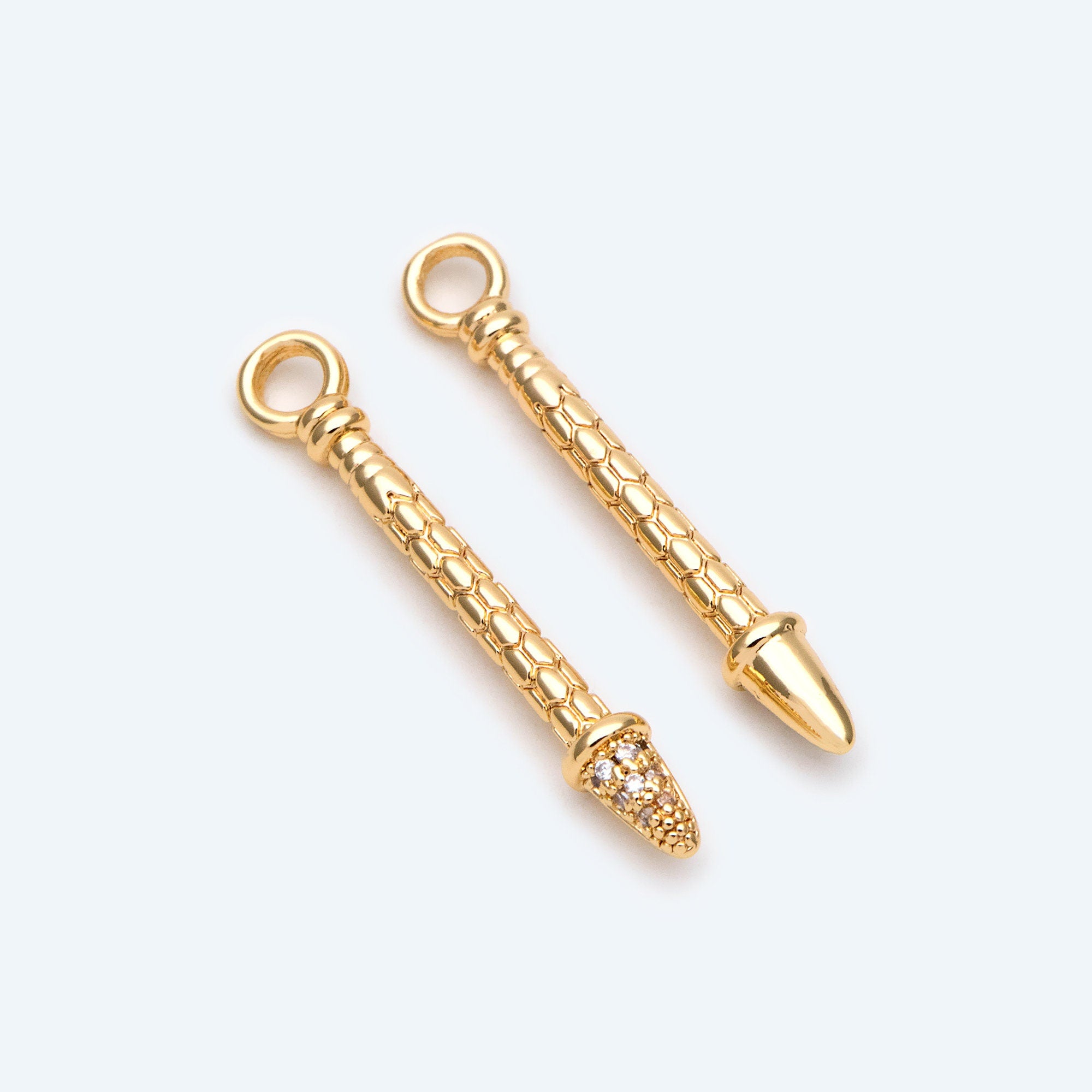 4pcs CZ Pave Bar Charms, 18K Gold plated Brass Stick Pendants (GB-2422)