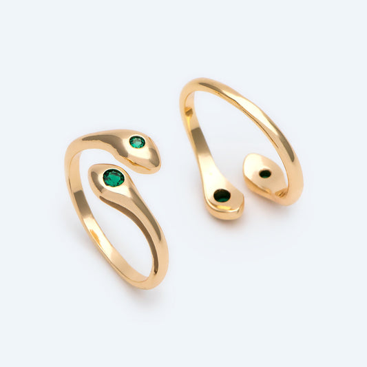 4pcs CZ Pave Gold Snake Adjustable Ring, Ring Findings (#GB-2467)