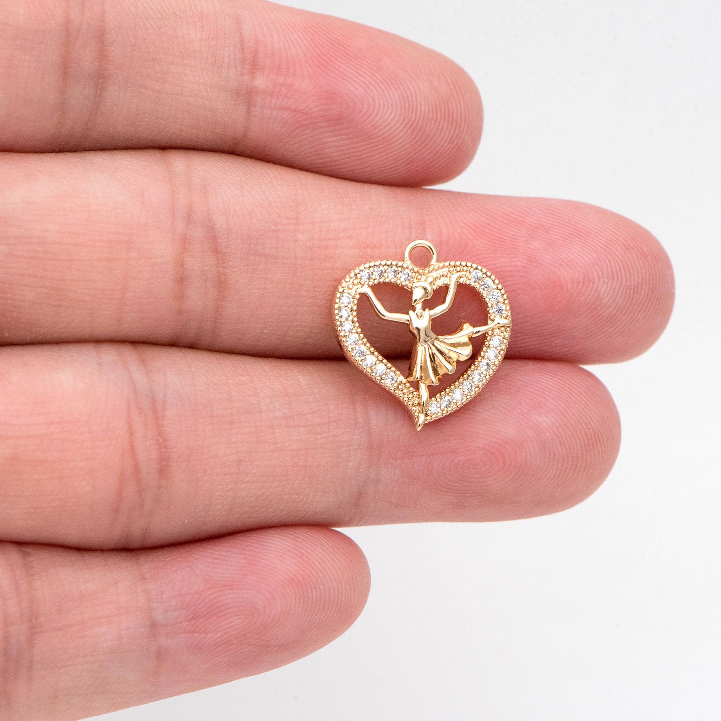 4pcs CZ pave Gold Dancer Heart Charm, Earring Findings, Jewelry Making, Diy Material, Jewelry Supplies (GB-1189-C)