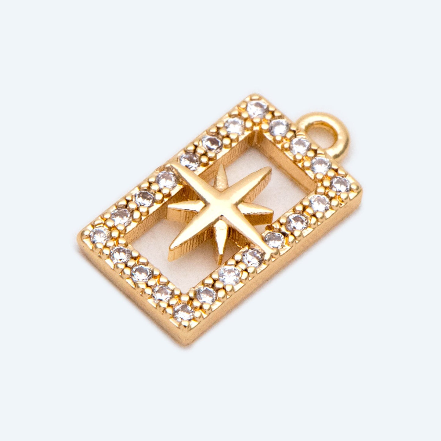 4pcs CZ Pave North Star Charm, Tiny Star Charm, Rectangle Charm Pendant (GB-924-G)