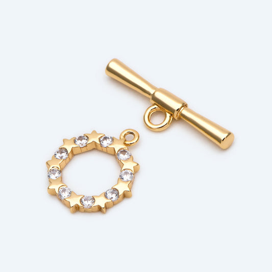 4 sets CZ Pave Toggle Clasp, Jewelry Clasp, 18K Gold Plated, Close Clasp (GB-3544-F)
