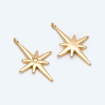 10pcs North Star Charms 23x15mm, Star Pendants, 18K Gold plated Brass (GB-2574)