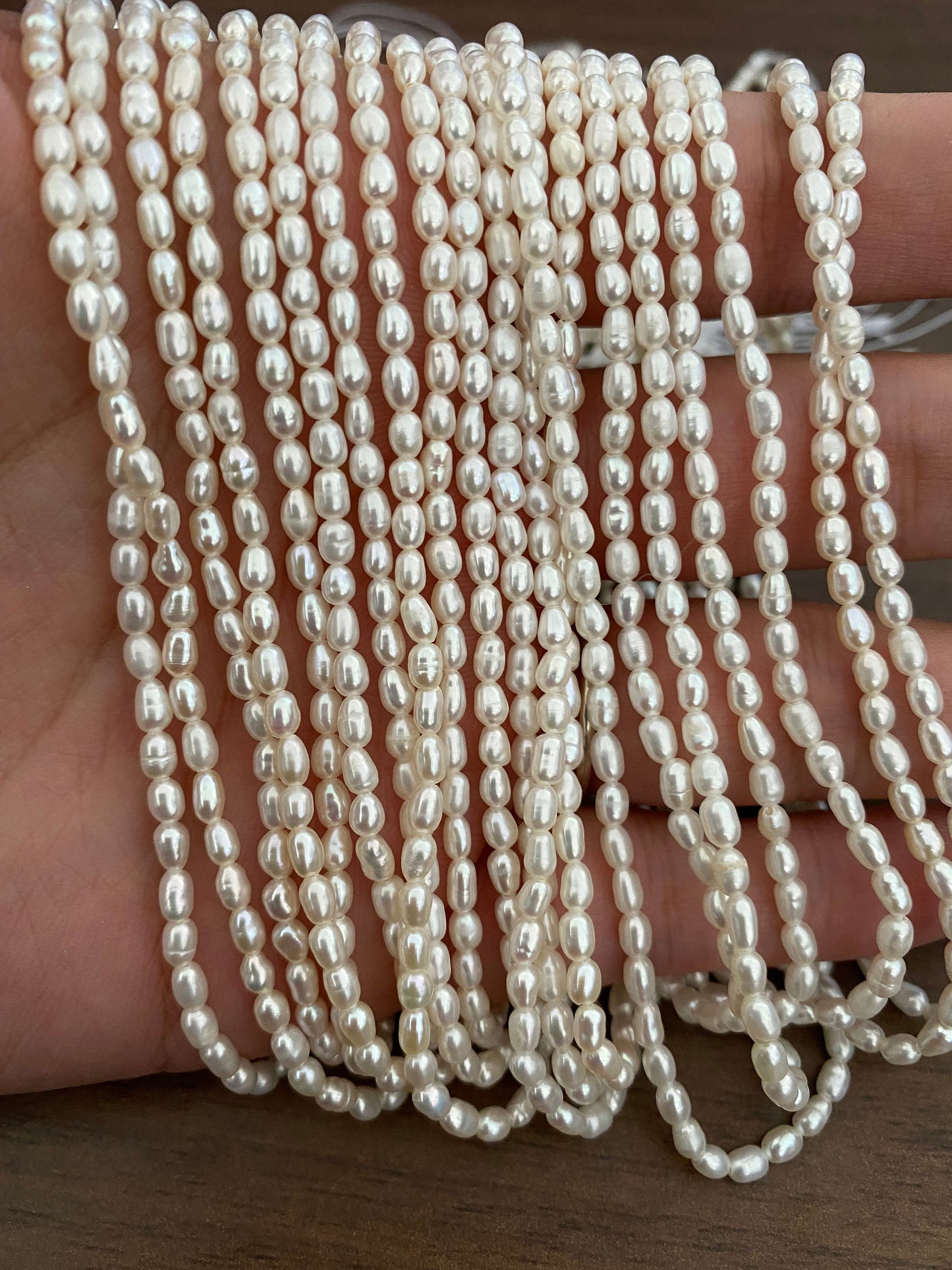 3mm Freshwater Oval Pearls, Natural White Rice Pearl (PL02-22)/ full strand