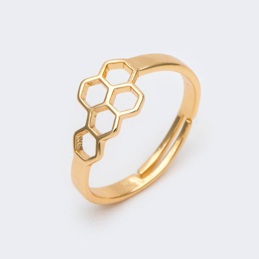4pcs Adjustable 18K Gold Plated Honeycomb Finger Rings (JZ-020-B)