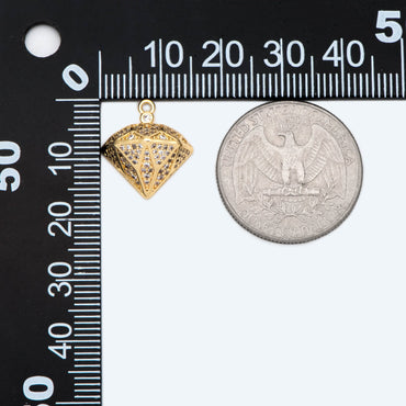 4pcs CZ pave Gold Diamond Charm, 3D Diamond Pendant, Diamond Contour Necklace, Contour Charm, DIY Jewelry Making Accessories (GB-2569)