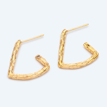 4pcs Triangle Bar Ear Posts 21mm, Gold Plated Brass, Geometric Rustic Earring Studs (GB-2605)