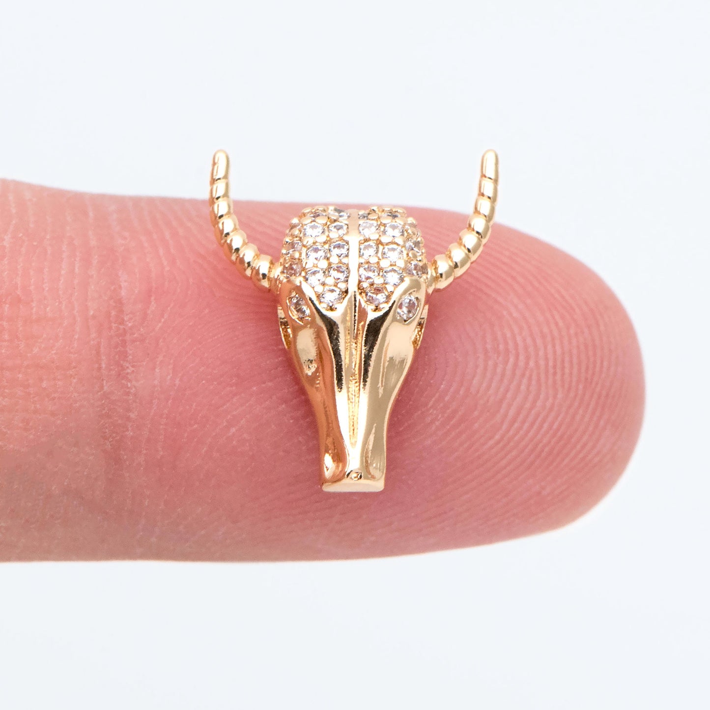 4pcs CZ Pave Gold OX Head Charm, Real Gold plated Brass, Jewelry Supply (GB-3616-C)