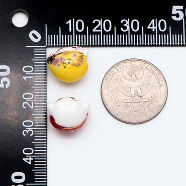 10 beads- Porcelain Lucky Cat beads 15mm, Ceramic Maneki Neko, Drilled Through, Yellow Pink Blue Red Black, Kawaii Cat Charms-(TC-157)