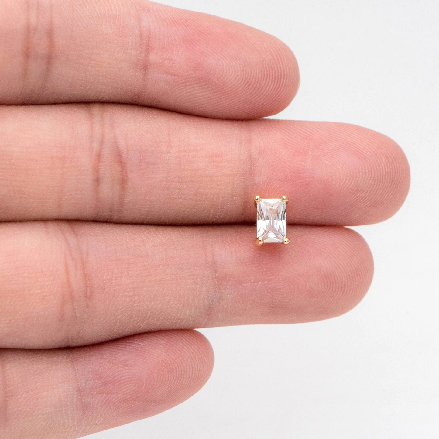 10pcs CZ Pave Rectangle Earring Studs, 18K Gold/ Rhodium plated Brass Ear Posts, Geometric Earring Findings (#GB-2618-C)