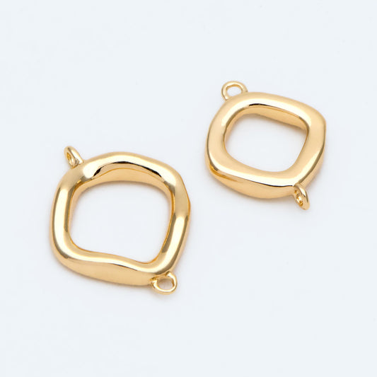 10pcs Gold Square Link Charms, Real Gold plated Brass Geometric Connector Pendants (GB-2615)