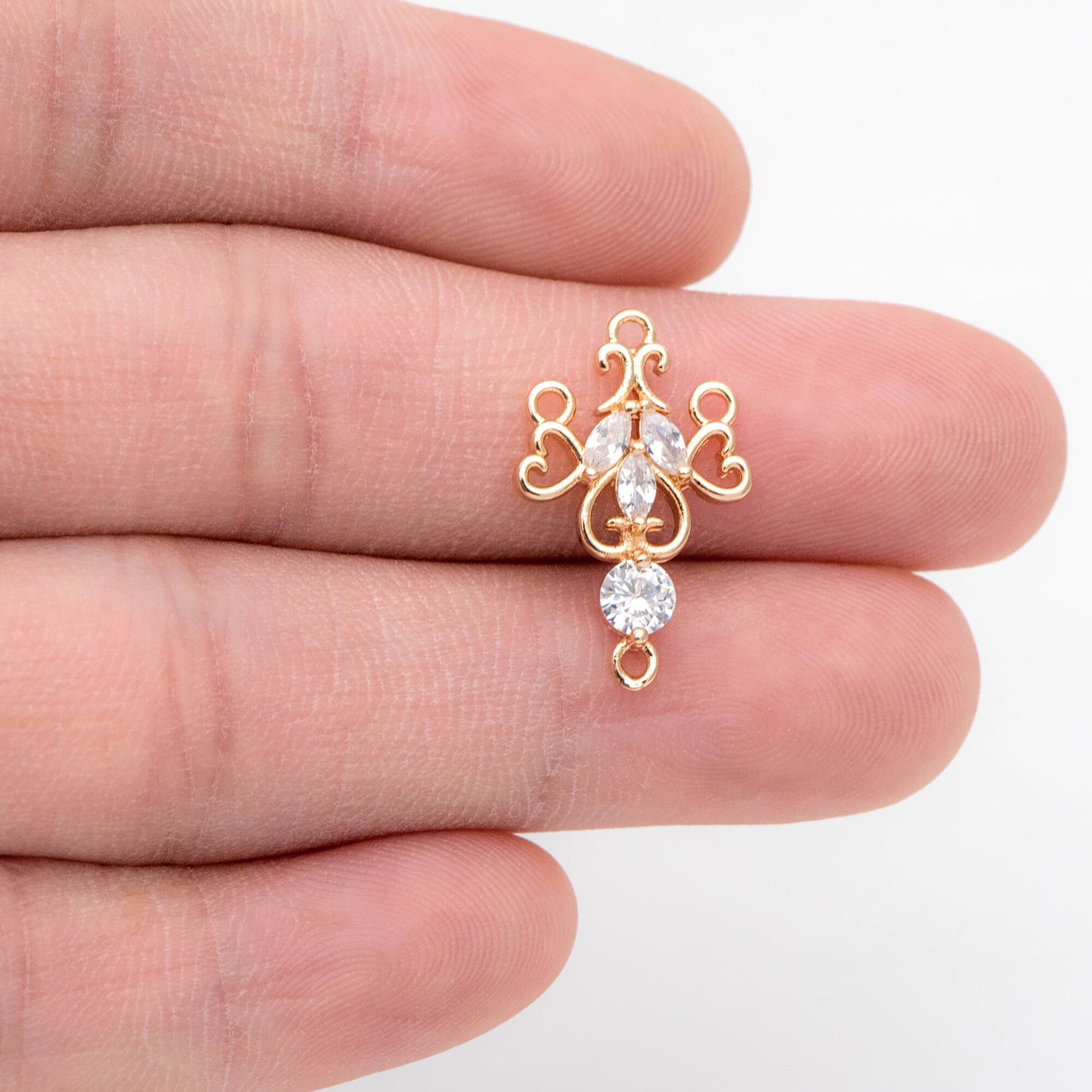 4pcs CZ Pave Gold Filigree Charms, 18K Gold plated Brass, Connector With Loops (GB-2535-E)