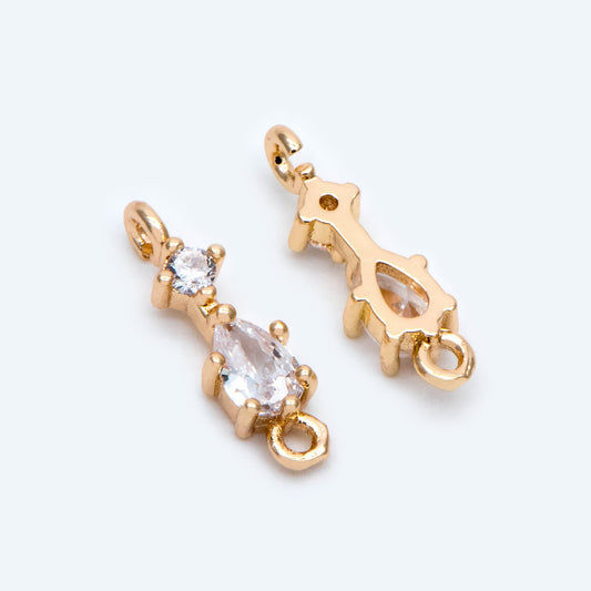 10pcs Rhinestone Teardrop Connectors, Crystal Drop Charms, 18K Gold Supplies, Diy Material (GB-2643)