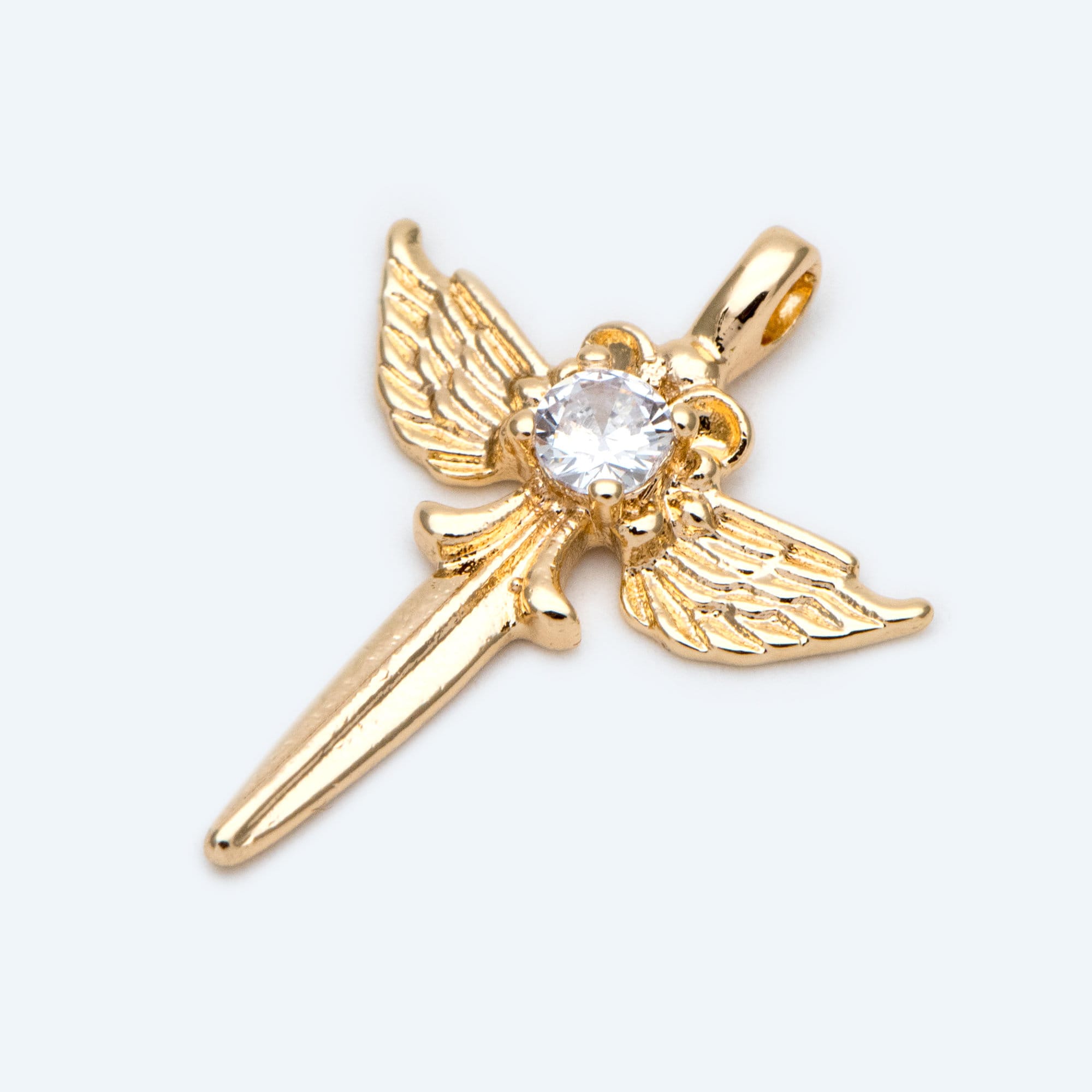 4pcs CZ pave Gold Wing Sword Pendant, Necklace Charm, Jewelry Making, Diy Material, Jewelry Supplies (GB-1810-E)