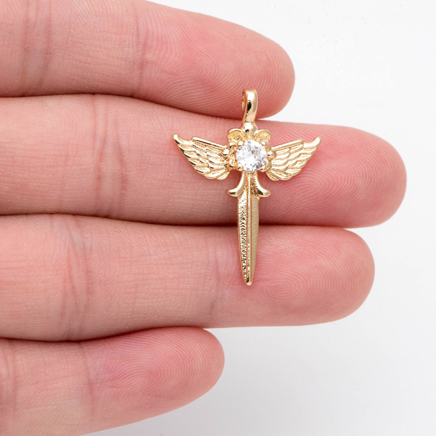 4pcs CZ pave Gold Wing Sword Pendant, Necklace Charm, Jewelry Making, Diy Material, Jewelry Supplies (GB-1810-E)