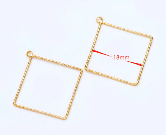 10pcs Gold Rhombus Pendants, Geometric Hoop Charms, Wired Square Links 18/ 25mm (GB-817)