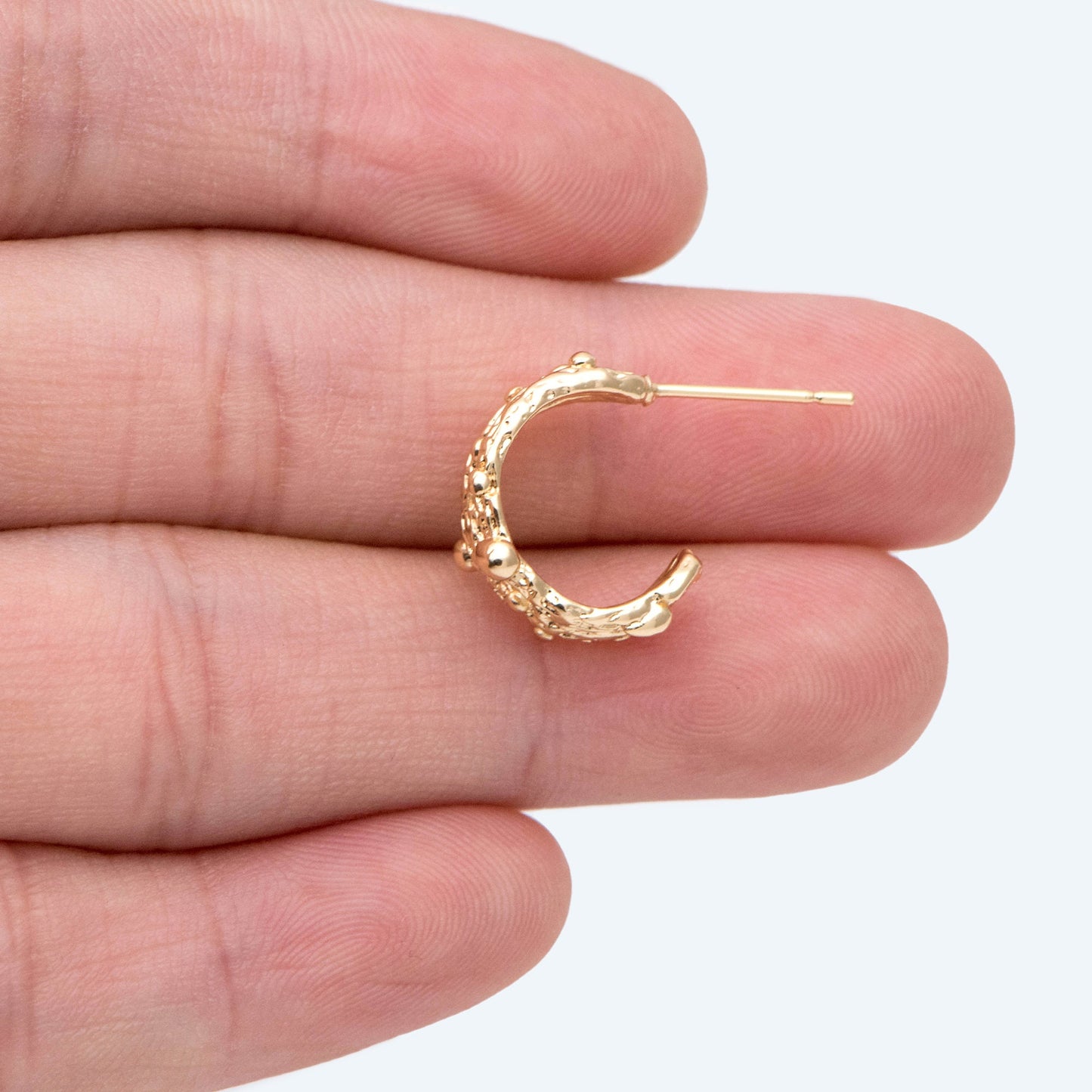 10pcs Gold Hoop Earrings, Round Huggie Hoops, Gold Textured Earrings, Gold Plated Earrings (GB-2689)