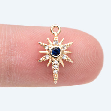 10pcs Gold plated Brass North Star Charm 14x9mm, Blue CZ Pave Star Pendants (GB-924-L)