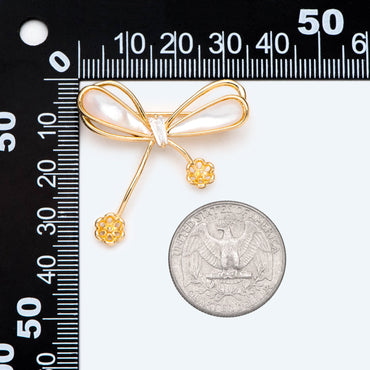 1pcs Shell Pave Gold Bowknot Brooch, Peg Pearl Findings, Brooch With Pearl Setting (GB-2641)