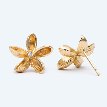 10pcs CZ Pave Gold Flower Earring with Loop, Gold Plated Brass, Jewelry Making, Diy Material, Jewelry Supplies (GB-2683)