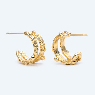 10pcs Gold Hoop Earrings, Round Huggie Hoops, Gold Textured Earrings, Gold Plated Earrings (GB-2689)