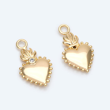 10pcs CZ pave Gold/ Silver Heart Charms, Gold/ Rhodium Plated Brass Heart Pendants (GB-2718)