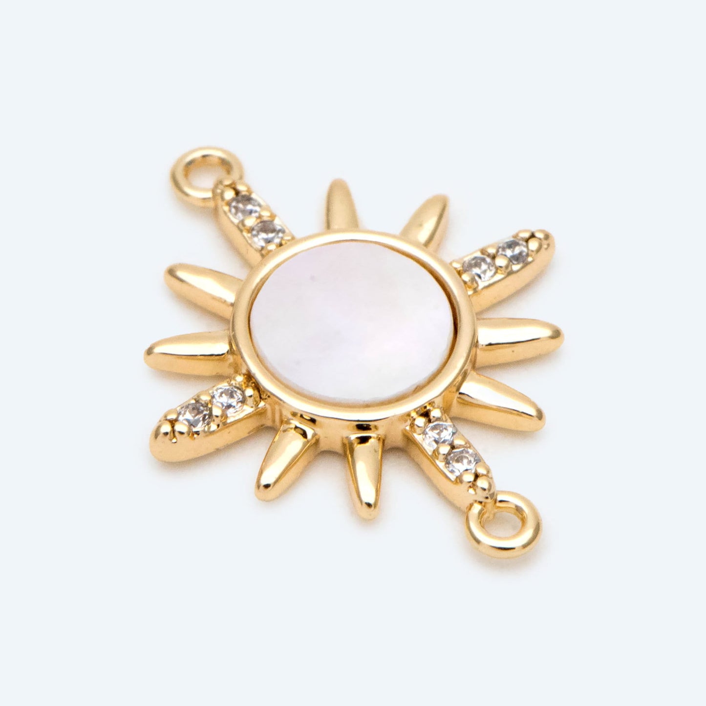 4pcs Shell Pave Gold/ Silver Sun Charms, 18K Gold/ Rhodium plated Brass, CZ Sun Pendants Connector (GB-2000-A)