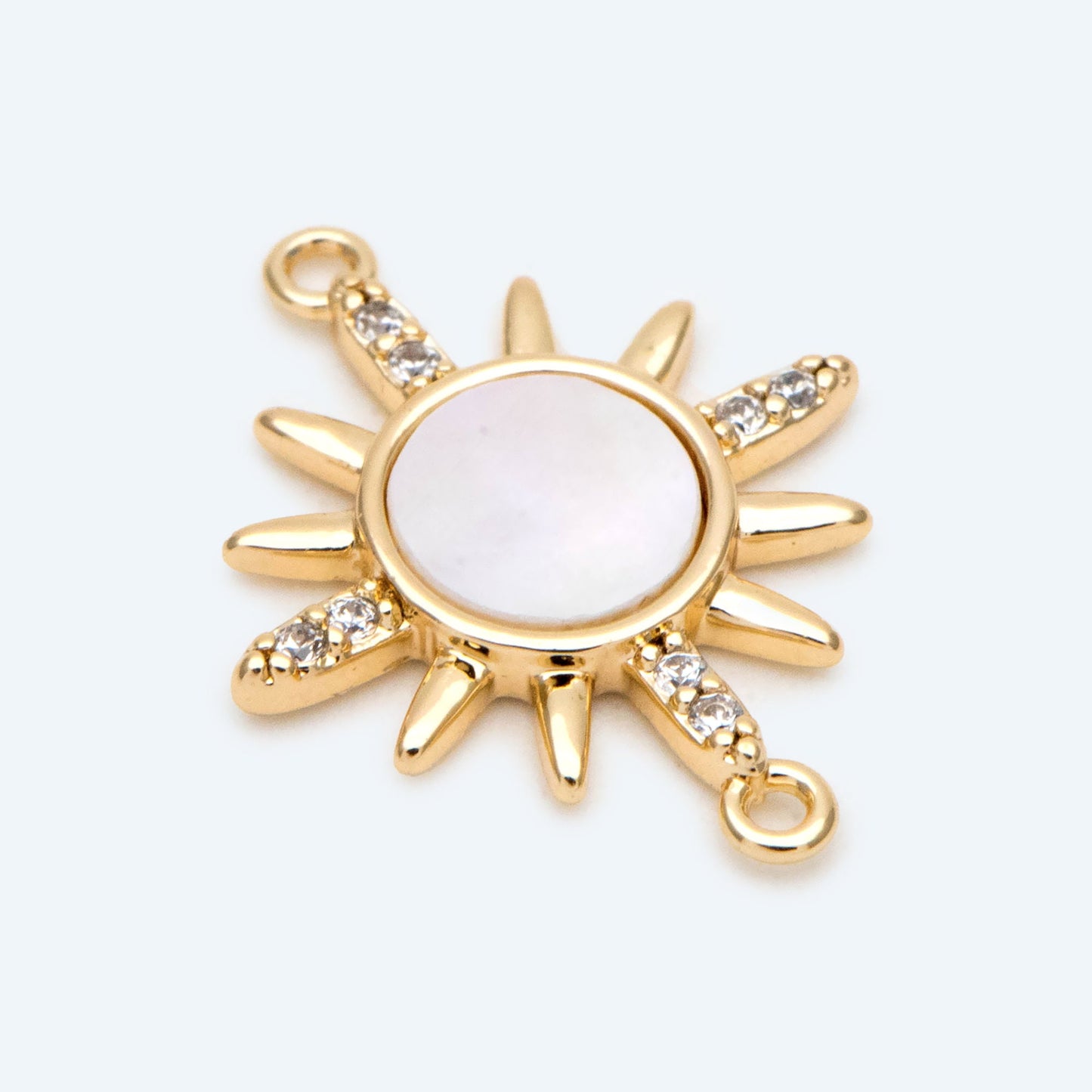 4pcs Shell Pave Gold/ Silver Sun Charms, 18K Gold/ Rhodium plated Brass, CZ Sun Pendants Connector (GB-2000-A)