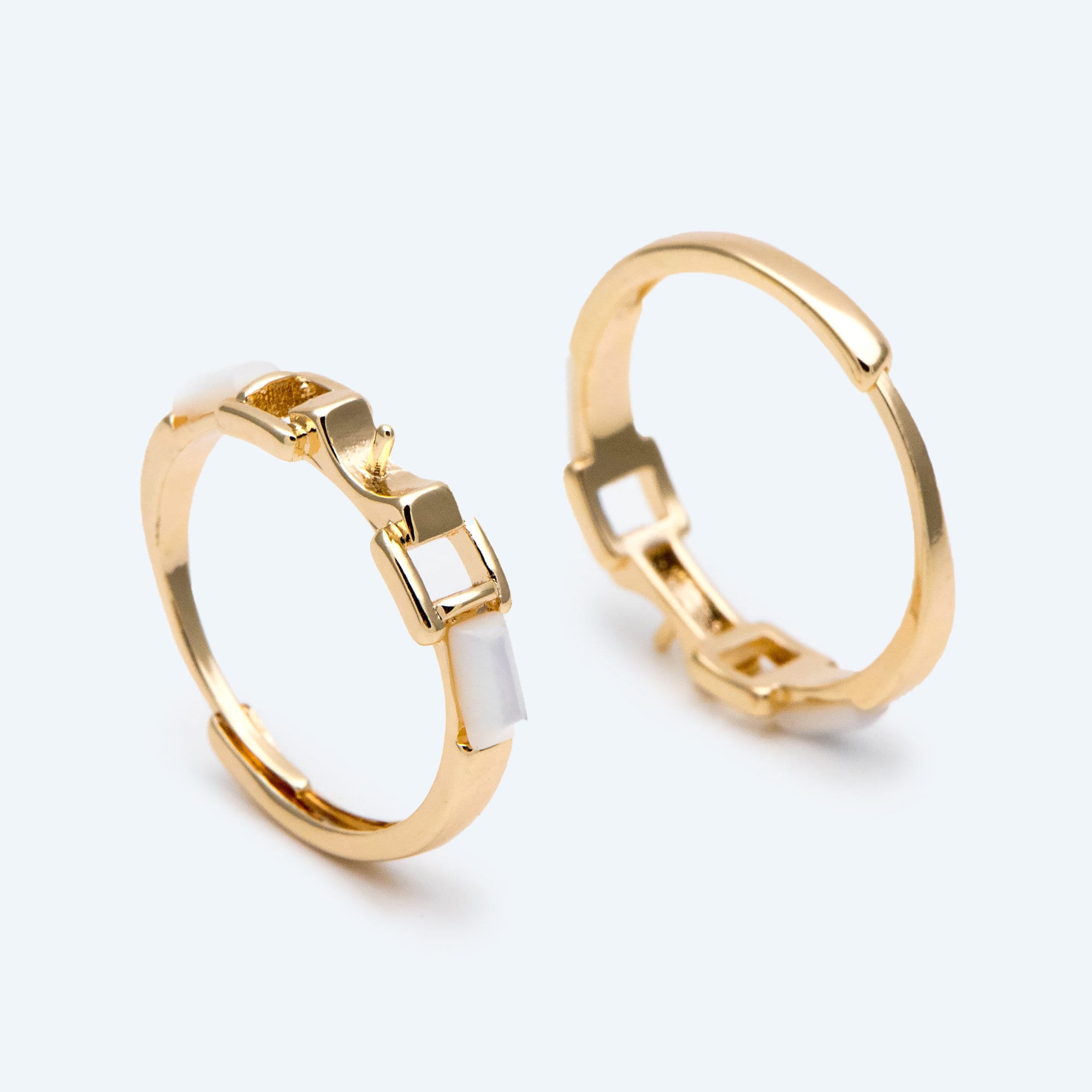 4pcs Shell Pave Gold Adjustable Ring With Pearl Peg, Ring Mountings, Ring Finding (JZ-047)