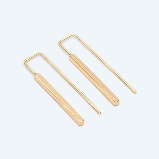 10pcs Gold/ Silver Tone Cube Ear Hooks 34x10mm, Gold/ Rhodium plated Brass Square Bar Earwires, Minimalist Earring Components (GB-2732)