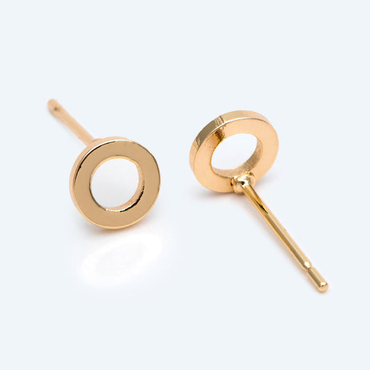10pcs Round Circle Stud Earrings, Gold/ Silver tone Earwire, 6mm Hoop Stud Earring, DIY Ear Findings (GB-2736)