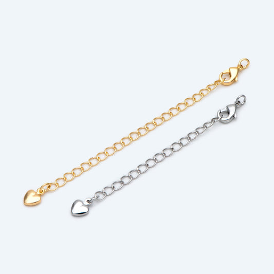 10pcs Lobster Claw Clasps with Extender Chain, Gold/ Rhodium plated Brass, Gold/ Silver tone Extension Chain (GB-100-F)